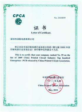 2009年度印制电路行业百强排名（CPCA）-2010